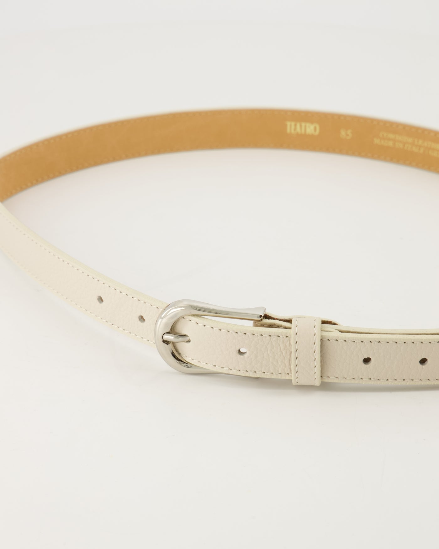Leren riem Ava - ecru met zilveren gesp