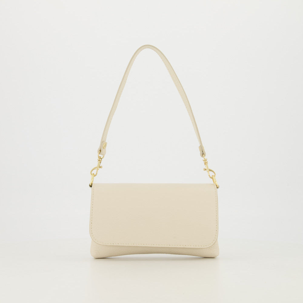Leren avondtas - clutch Lara - ecru