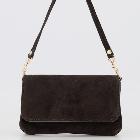 Leren avondtas - clutch Lara - donkerbruin suede