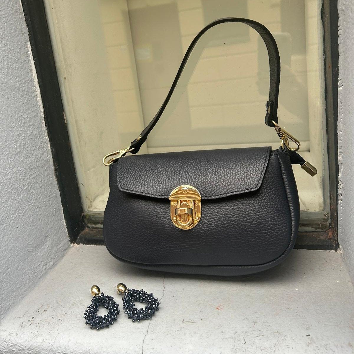 Leren tas marissa donkerblauw crossbody