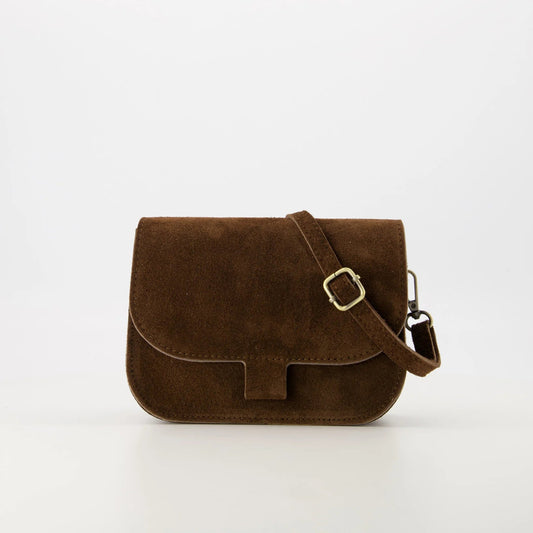 Suede crossbody tas Flora - donkerbruin