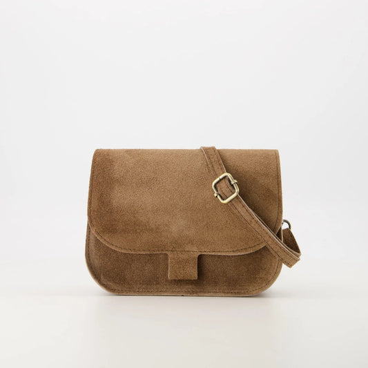 Suede crossbody tas Flora - taupe