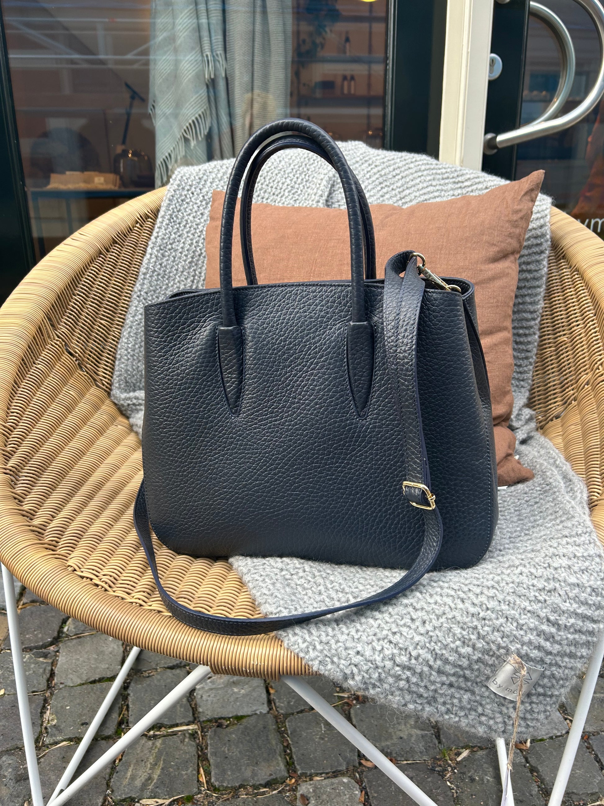 Leren handtas Bara donkerblauw