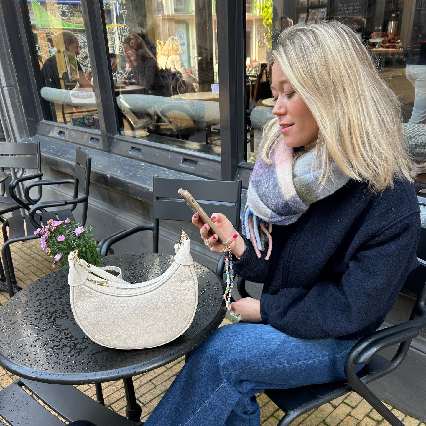 Leren tas Kyra - Ecru