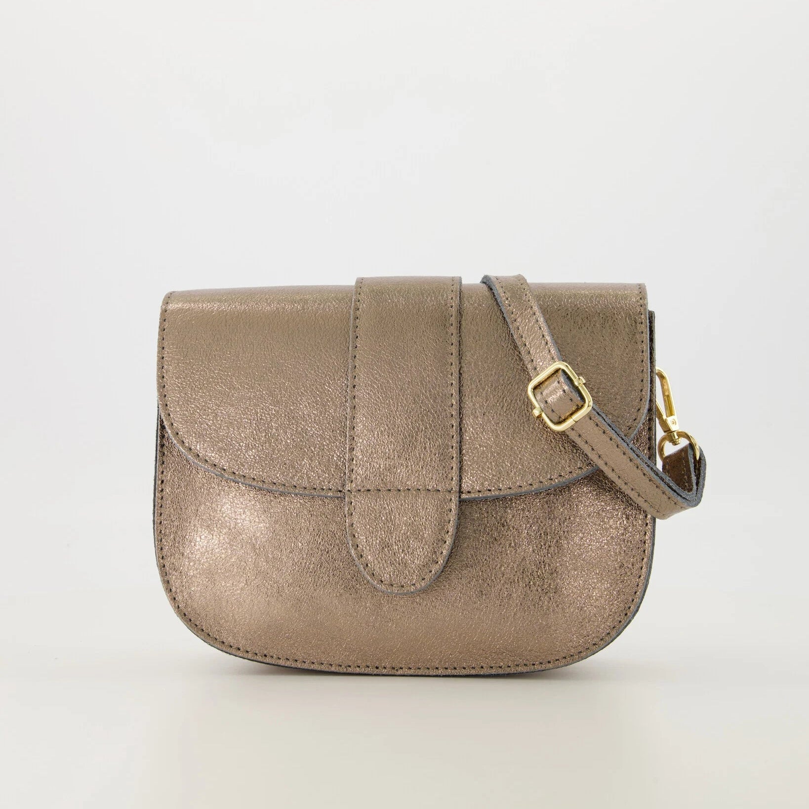 Leren crossbody tas maan - metallic brons