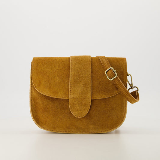 Suede crossbody tas Maan - Cognac