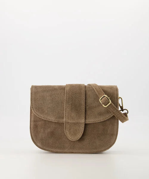Suede crossbody tas maan taupe