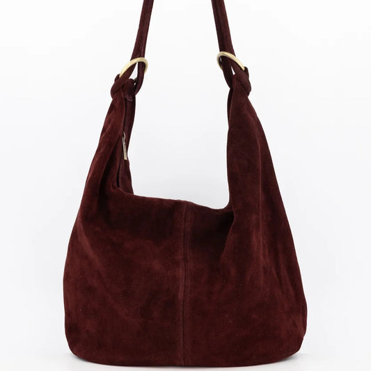 Suede schoudertas bordeaux Suez