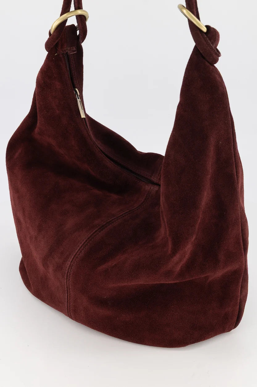 Suede schoudertas Suez bordeaux burgundy