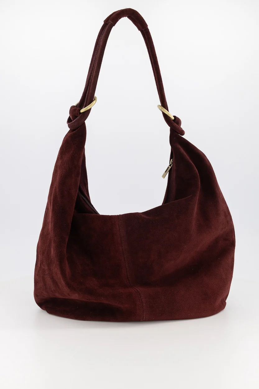 Suede schoudertas Suez bordeaux burgundy