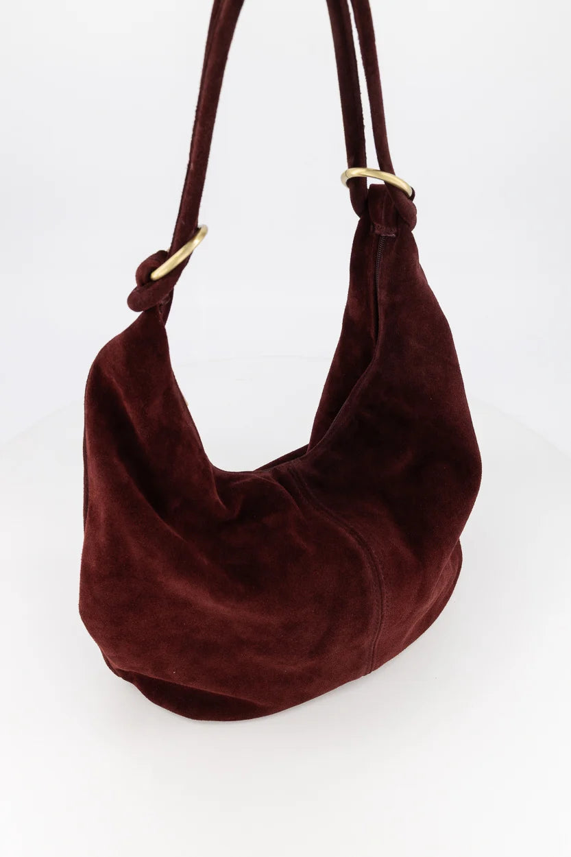 Suede schoudertas Suez bordeaux burgundy