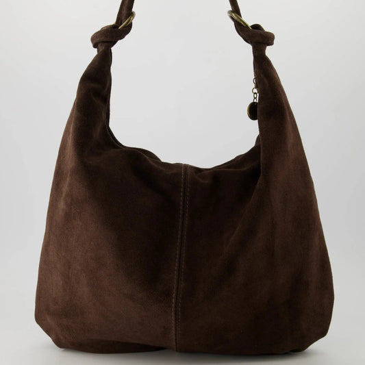 Suede schoudertas Suez - donkerbruin