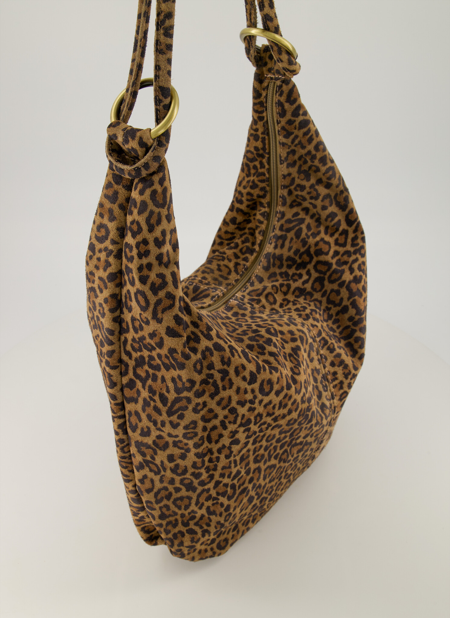 Suede schoudertas luipaard print