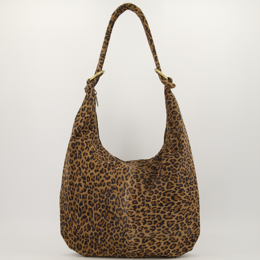 Suede schoudertas luipaard print